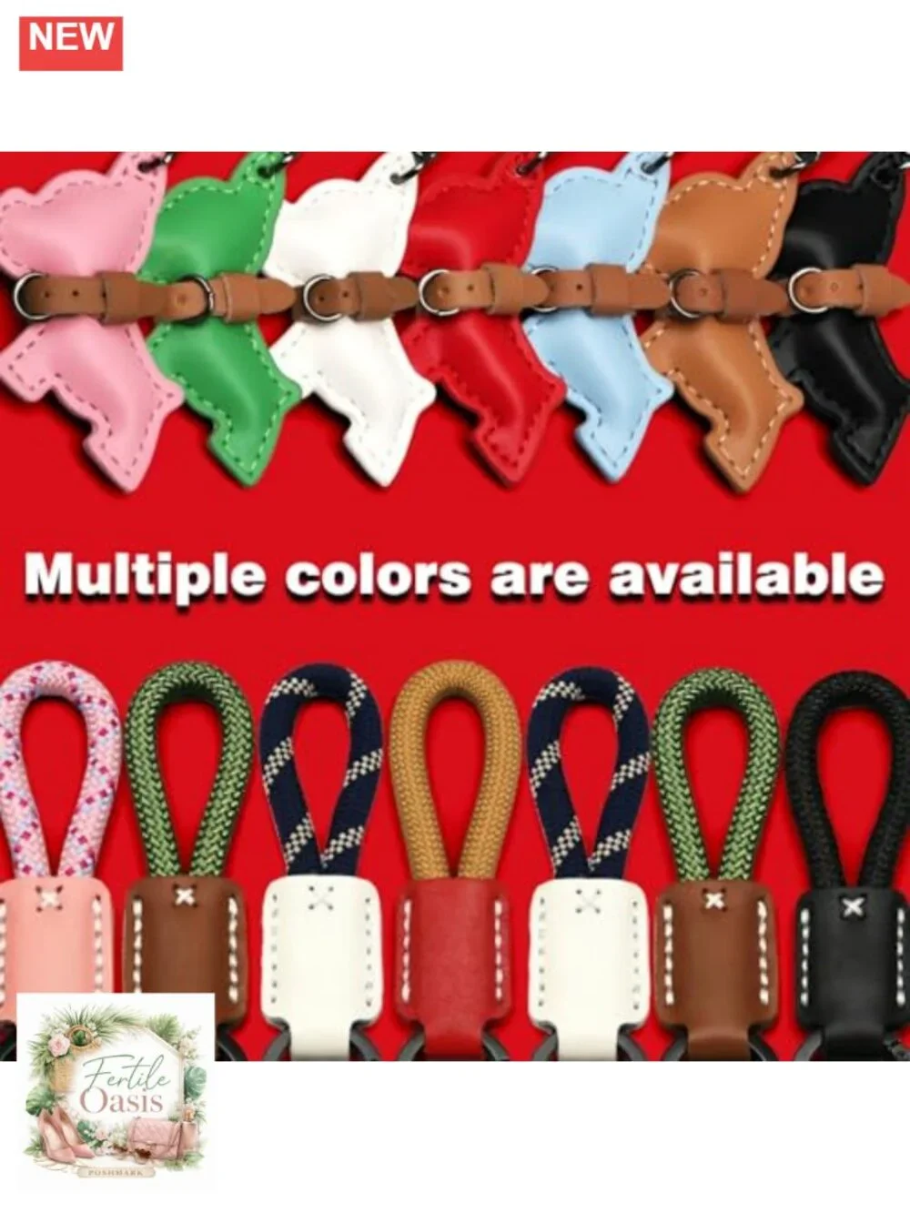 Genuine Cowhide Leather Puppy Keychain Bag Charm with D-Ring Anti-Lost